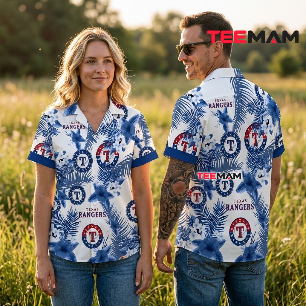 Texas Rangers Tropical Shirt Blue Lily White Back Texas Rangers Tropical Shirt Blue Lily White Back