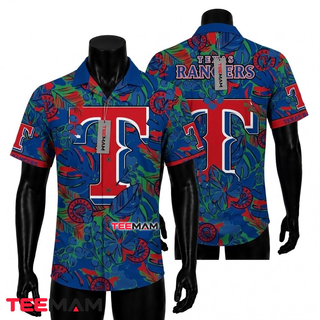 Texas Rangers Tropical Shirt Jungle Leaf Front