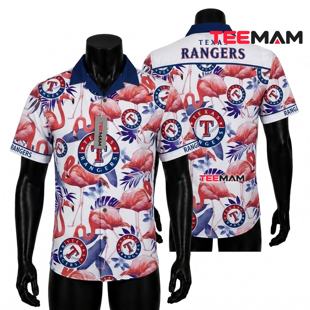 Texas Rangers Tropical Shirt White Flamingo Front