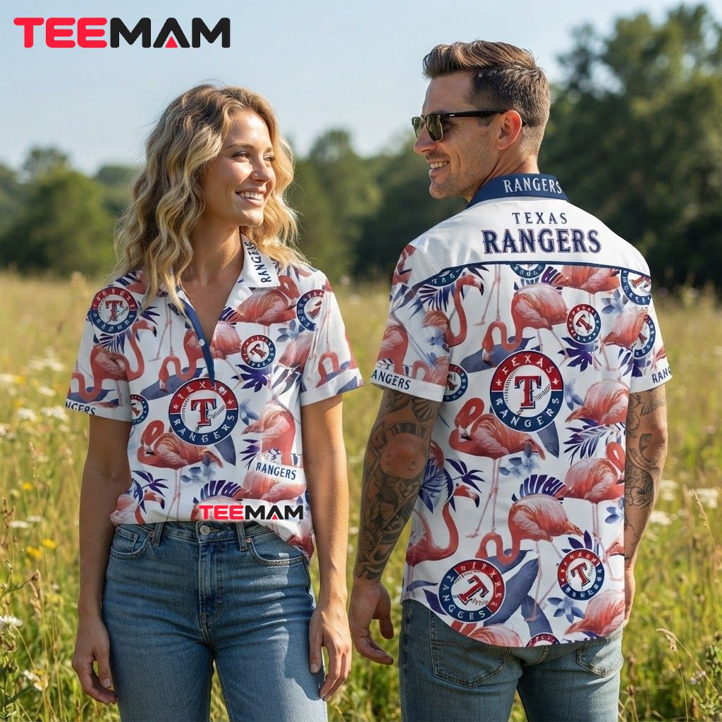Texas Rangers Tropical Shirt White Flamingo Back Texas Rangers Tropical Shirt White Flamingo Back