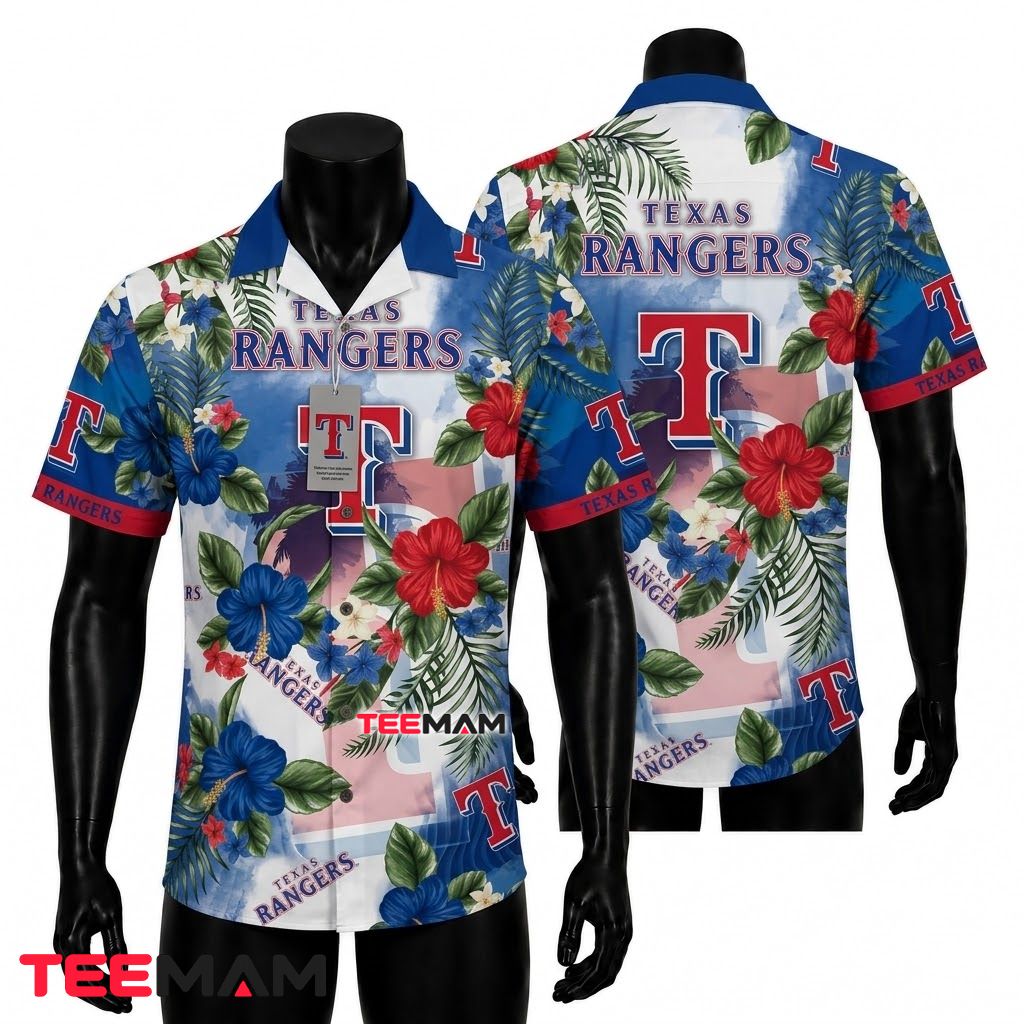 Texas Rangers Tropical Shirt White Hibiscus Front
