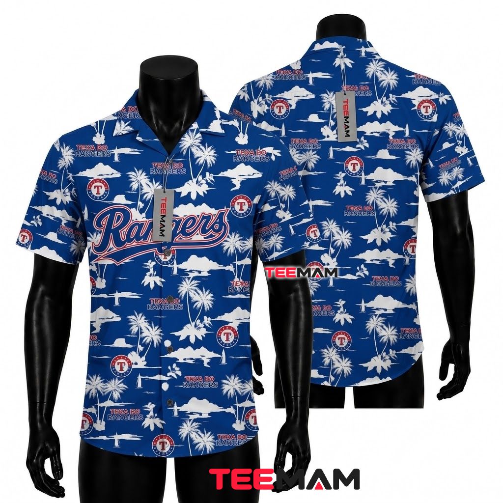 Texas Rangers Tropical Shirt White Palm Front