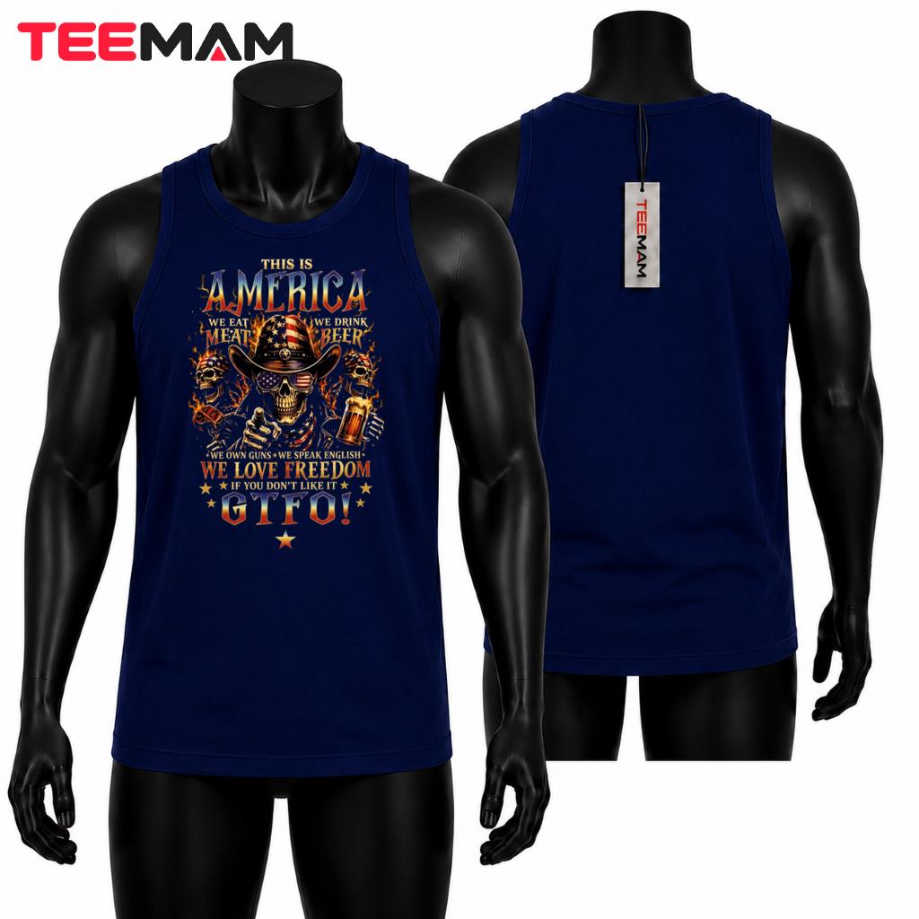 This Is America We Eat Meat Drink Beer Patriotic Skull Tank Top This Is America We Eat Meat Drink Beer Patriotic Skull Tank Top