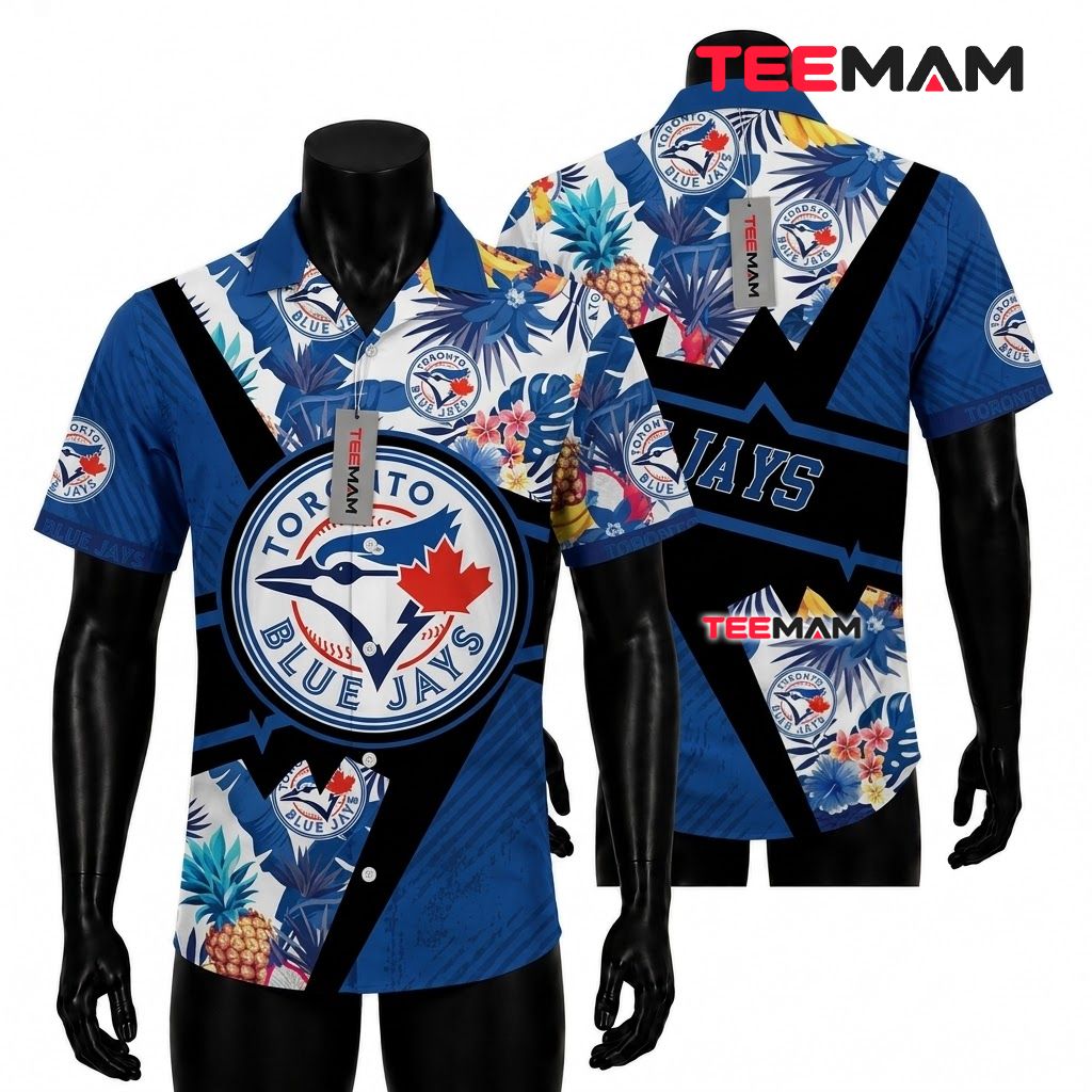 Toronto Blue Jays Button Up Shirt Pineapple Tropical Lightning Front