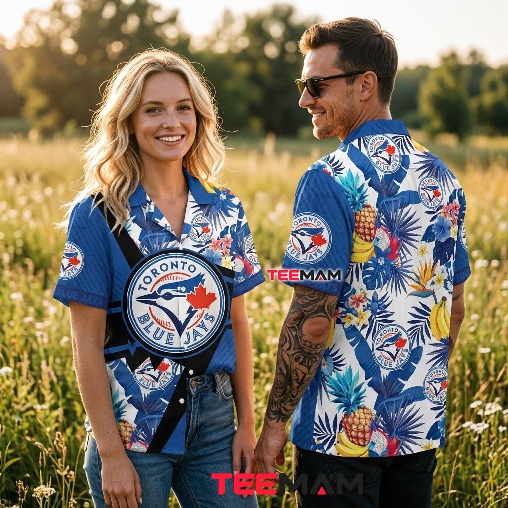 Toronto Blue Jays Button Up Shirt Pineapple Tropical Lightning Back Toronto Blue Jays Button Up Shirt Pineapple Tropical Lightning Back
