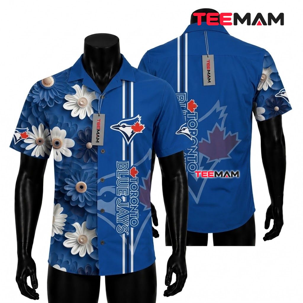 Toronto Blue Jays Hawaiian Shirt Daisy Bloom Navy Pattern Front