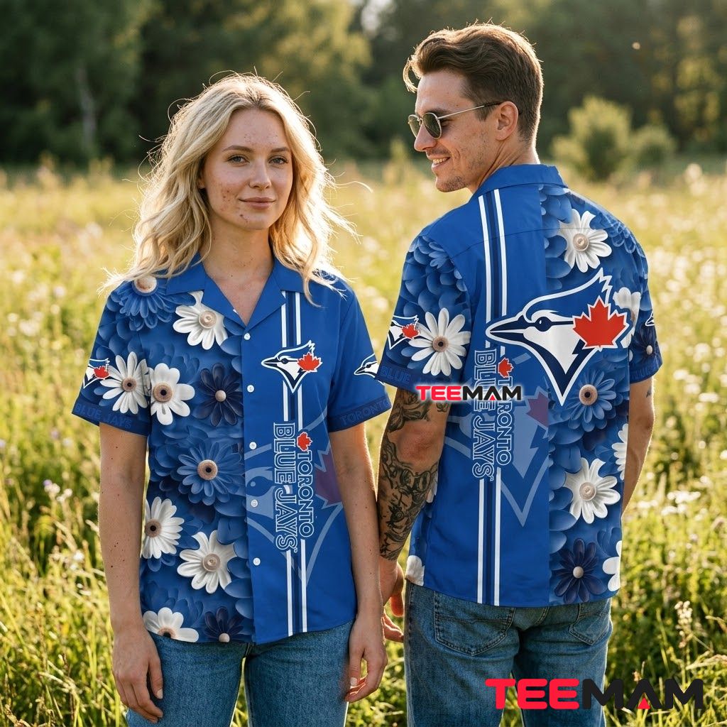 Toronto Blue Jays Hawaiian Shirt Daisy Bloom Navy Pattern Back Toronto Blue Jays Hawaiian Shirt Daisy Bloom Navy Pattern Back