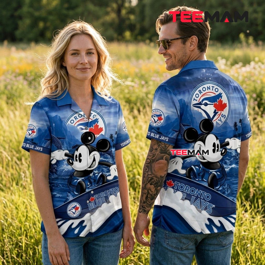 Toronto Blue Jays Hawaiian Shirt Mickey Mouse Surfing Wave Back Toronto Blue Jays Hawaiian Shirt Mickey Mouse Surfing Wave Back