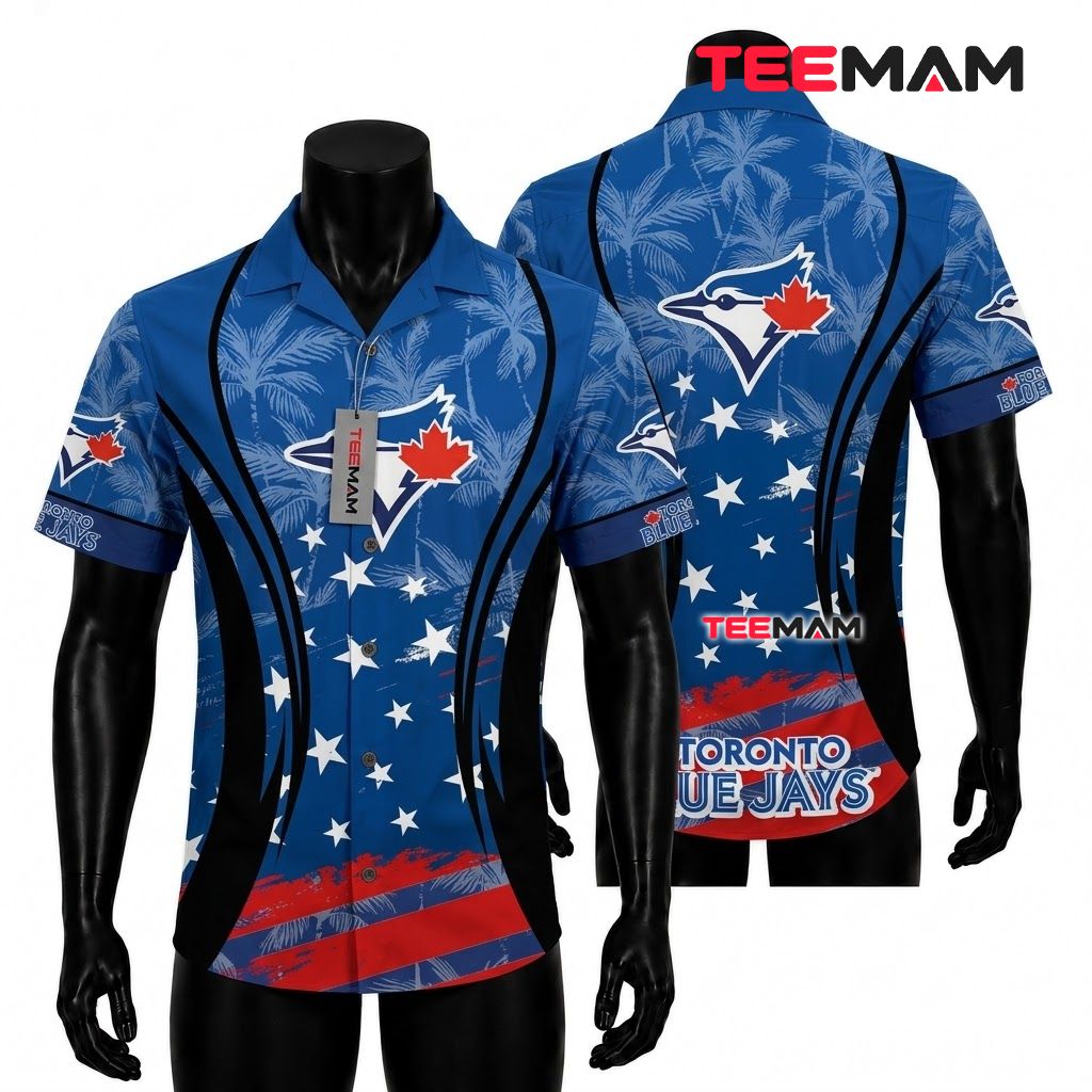 Toronto Blue Jays Hawaiian Shirt Palm Tree USA Flag Front