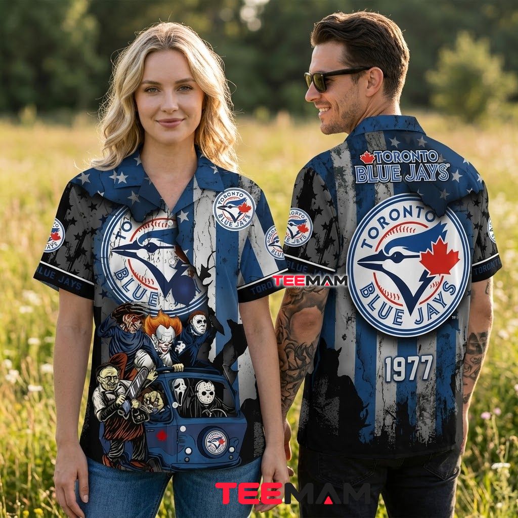 Toronto Blue Jays Hawaiian Shirt Pennywise Ghostface Jason Myers Back Toronto Blue Jays Hawaiian Shirt Pennywise Ghostface Jason Myers Back