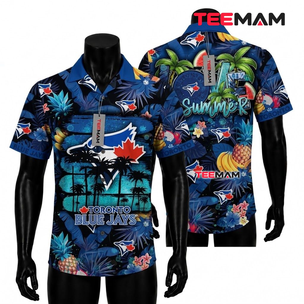 Toronto Blue Jays Hawaiian Shirt Summer Fruit Palm Print Front