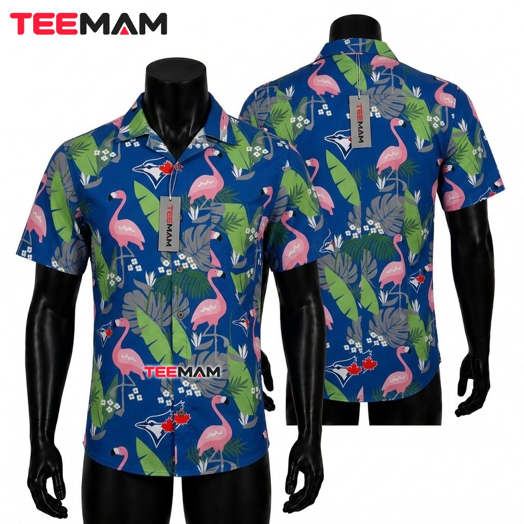 Toronto Blue Jays Tropical Shirt Flamingo Palm Leaf Print Front