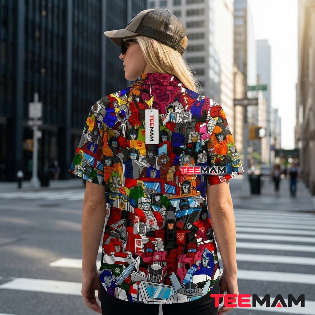 Transformers Hawaiian Shirt Autobots Character Collage Print Version 3 Transformers Hawaiian Shirt Autobots Character Collage Print Version 3
