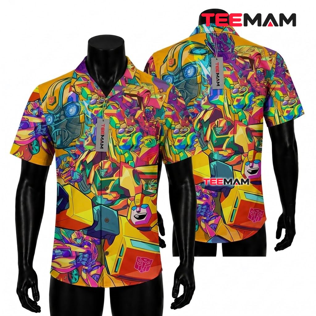 Transformers Hawaiian Shirt Bumblebee Yellow Comic Print Front