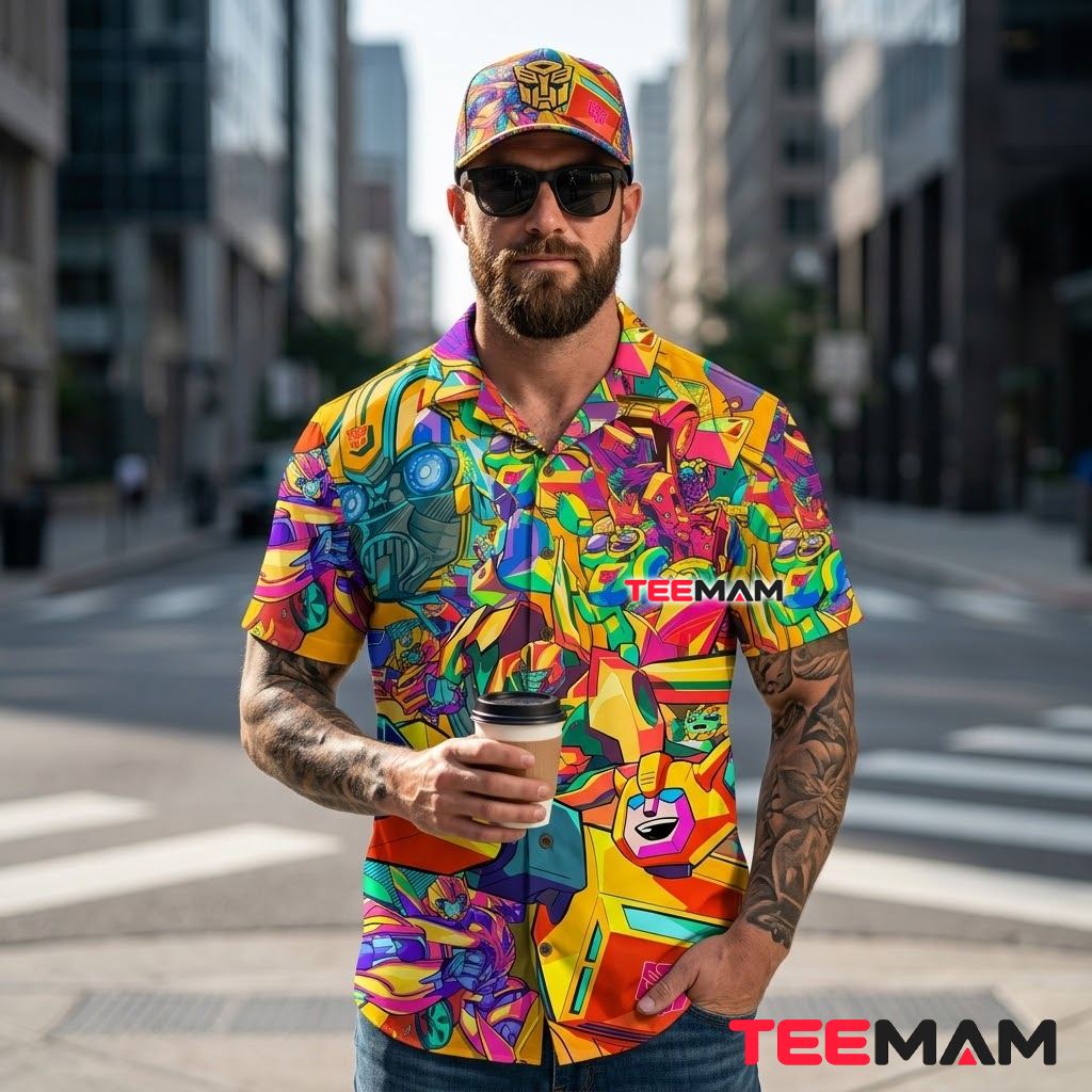 Transformers Hawaiian Shirt Bumblebee Yellow Comic Print Back Transformers Hawaiian Shirt Bumblebee Yellow Comic Print Back