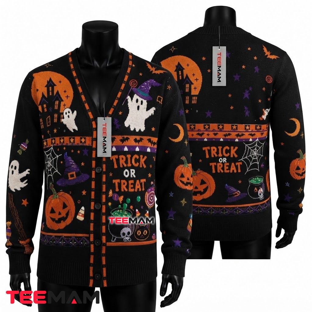 Trick Or Treat Halloween Cardigan Witch Cauldron 1