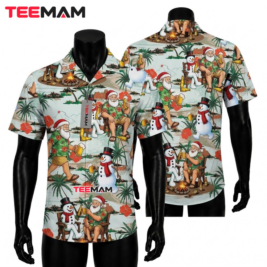 Tropical Christmas Hawaiian Shirt Santa Riding Lobster Ocean Blue Tropical Christmas Hawaiian Shirt Santa Riding Lobster Ocean Blue