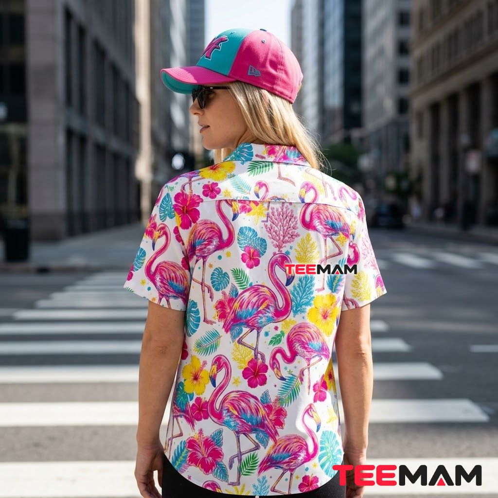 Vibrant Flamingo Hawaiian Shirt Tropical Hibiscus White Version 3 Vibrant Flamingo Hawaiian Shirt Tropical Hibiscus White Version 3