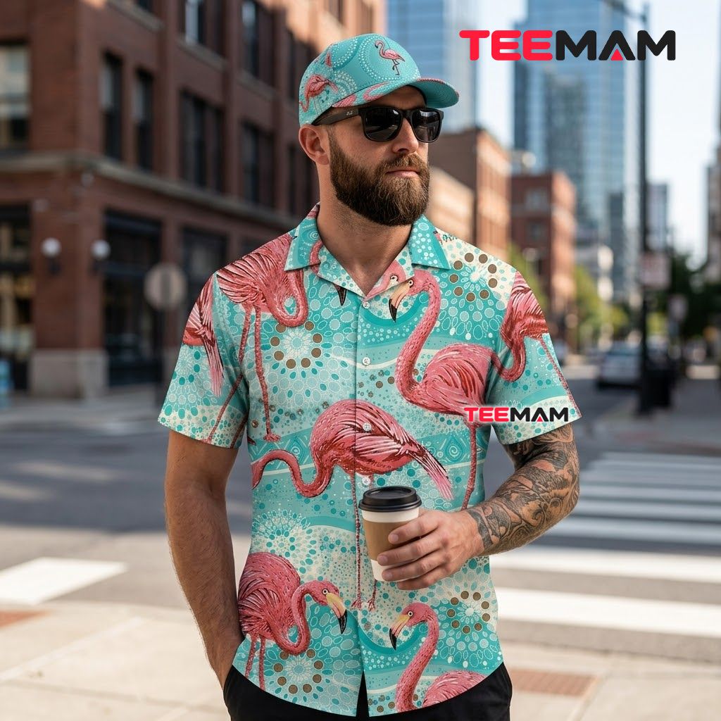 Vintage Flamingo Hawaiian Shirt Tropical Mandala Teal Aqua Back Vintage Flamingo Hawaiian Shirt Tropical Mandala Teal Aqua Back