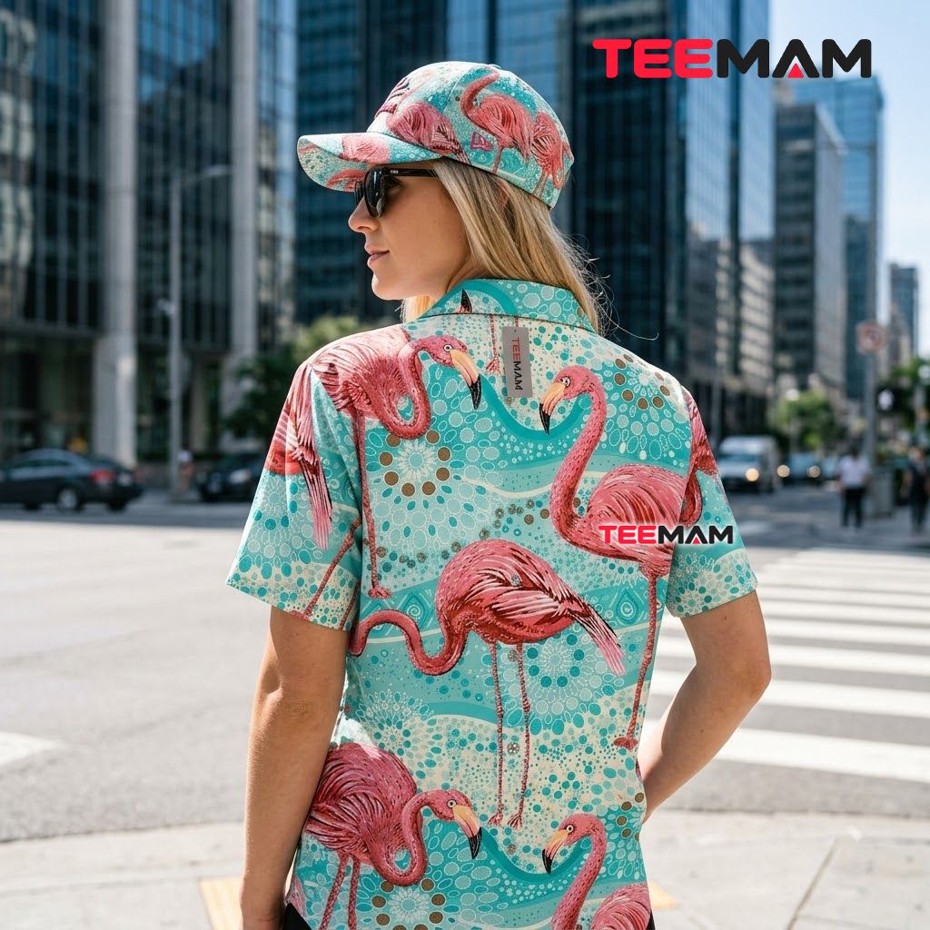 Vintage Flamingo Hawaiian Shirt Tropical Mandala Teal Aqua Version 3 Vintage Flamingo Hawaiian Shirt Tropical Mandala Teal Aqua Version 3