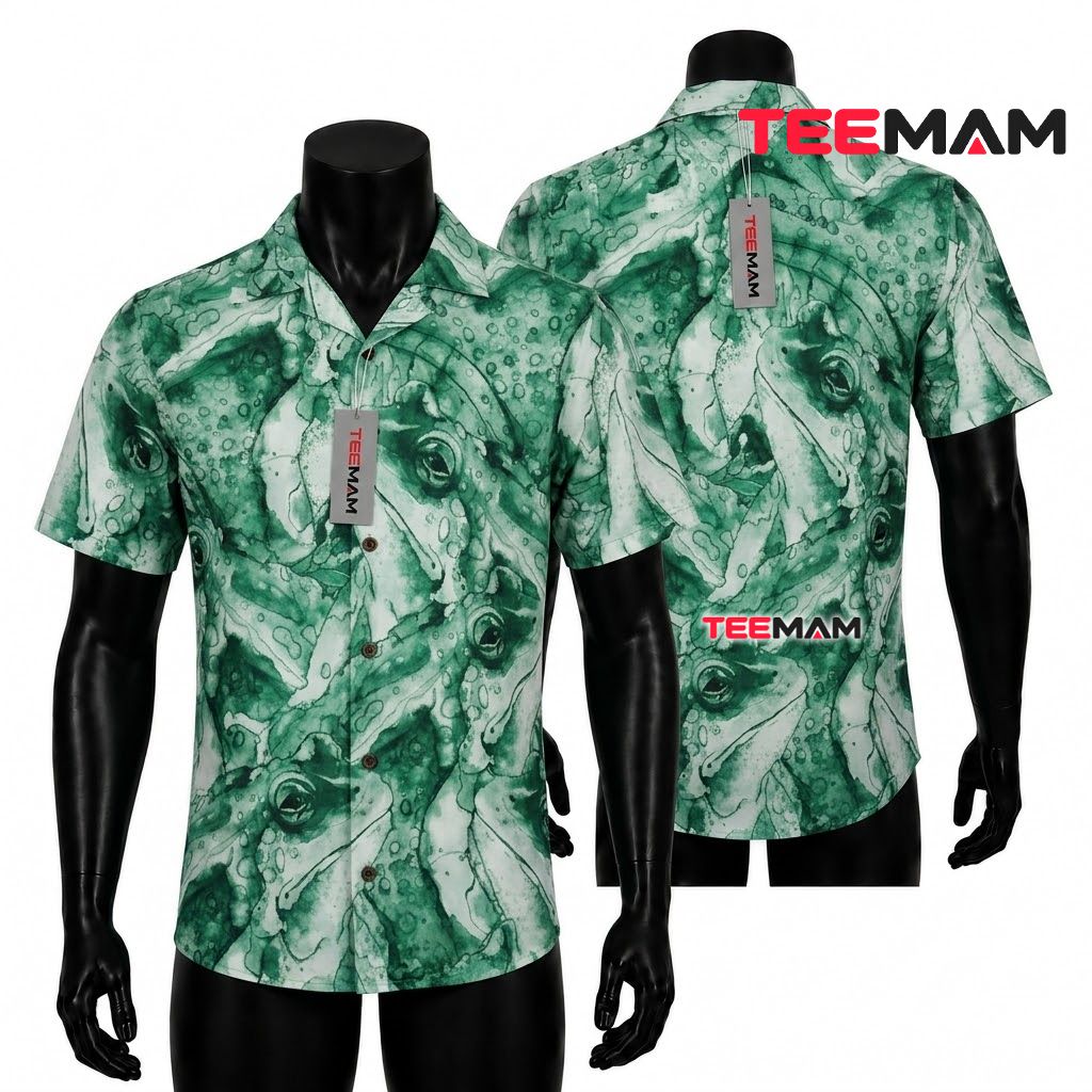 Vintage Frog Hawaiian Shirt Watercolor Green Front