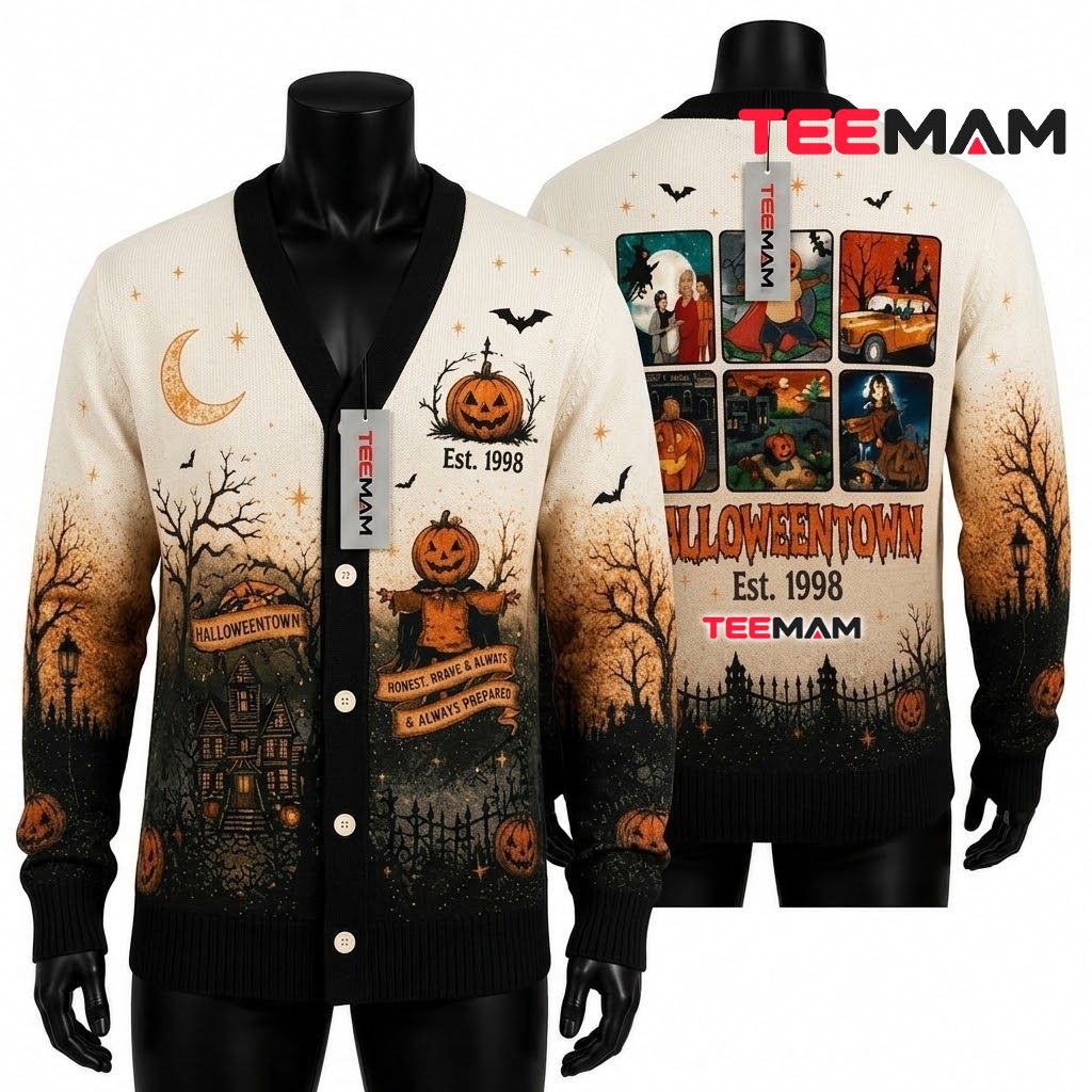 Vintage Halloween Cardigan Halloweentown Est 1998 Pumpkin 1