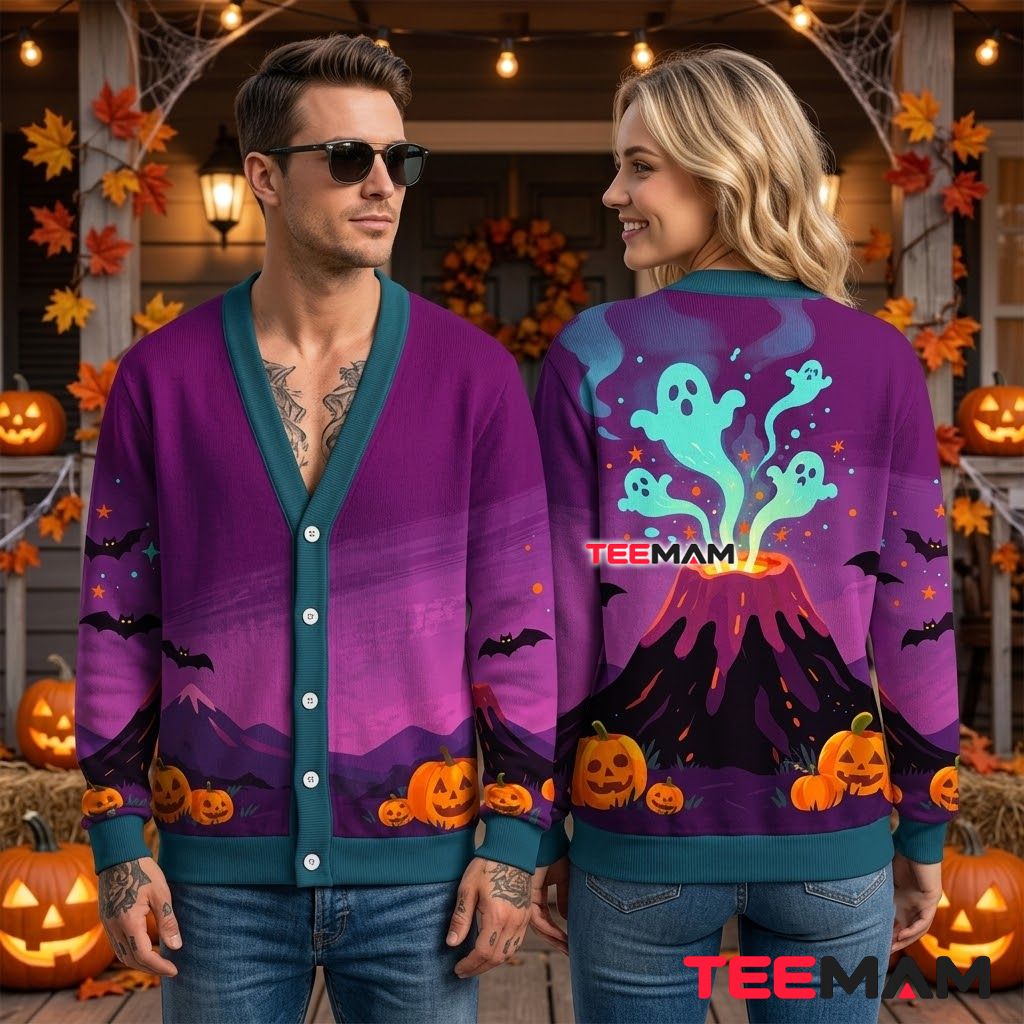 Volcano Halloween Cardigan Ghost Pumpkin Mountain 2 Volcano Halloween Cardigan Ghost Pumpkin Mountain 2