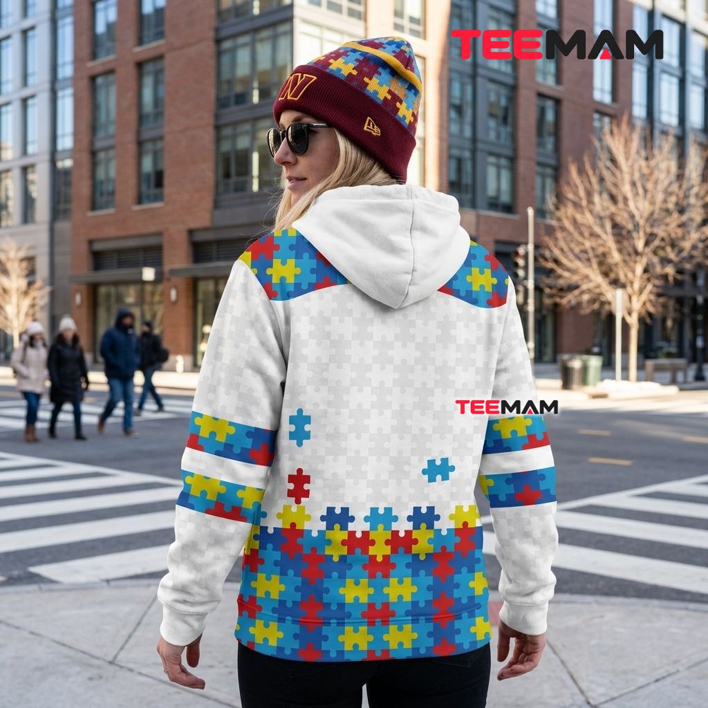 Washington Commanders 3D Hoodie Autism Awareness Puzzle Version 3 Washington Commanders 3D Hoodie Autism Awareness Puzzle Version 3