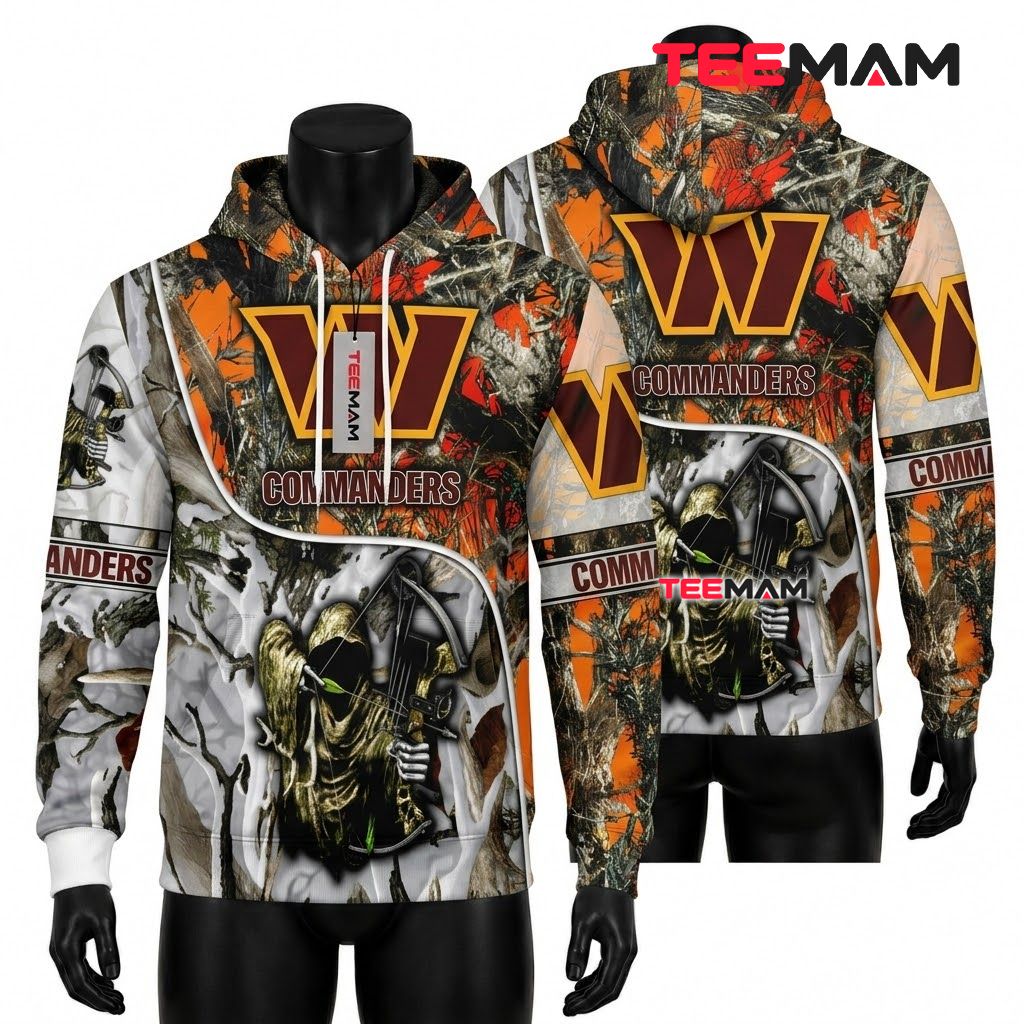 Washington Commanders 3D Hoodie Bowhunter Camo Reaper Front