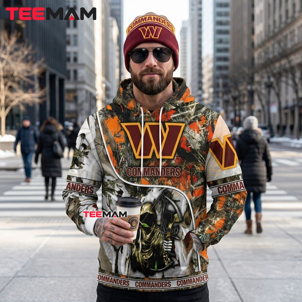 Washington Commanders 3D Hoodie Bowhunter Camo Reaper Back Washington Commanders 3D Hoodie Bowhunter Camo Reaper Back