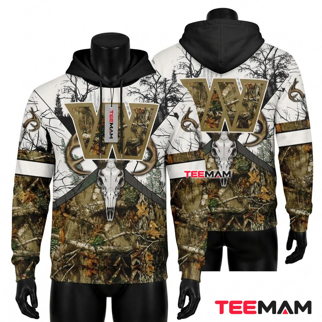 Washington Commanders 3D Hoodie Deer Skull Antler Winter Front