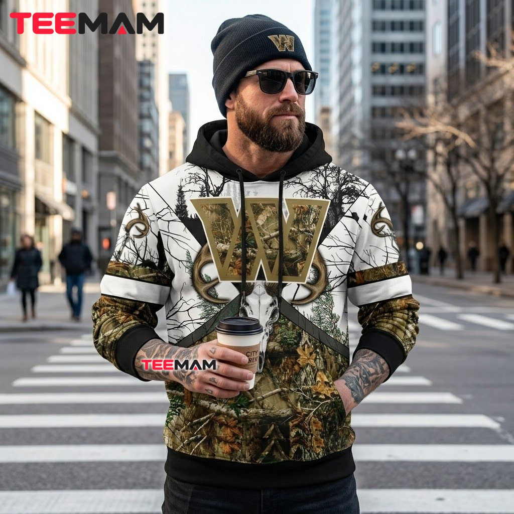 Washington Commanders 3D Hoodie Deer Skull Antler Winter Back Washington Commanders 3D Hoodie Deer Skull Antler Winter Back