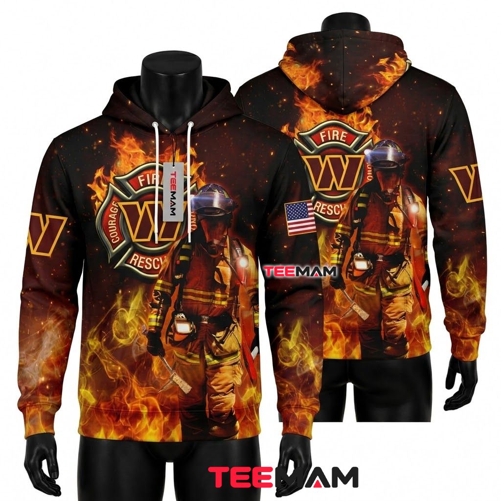 Washington Commanders 3D Hoodie Firefighter Rescue Flame Front