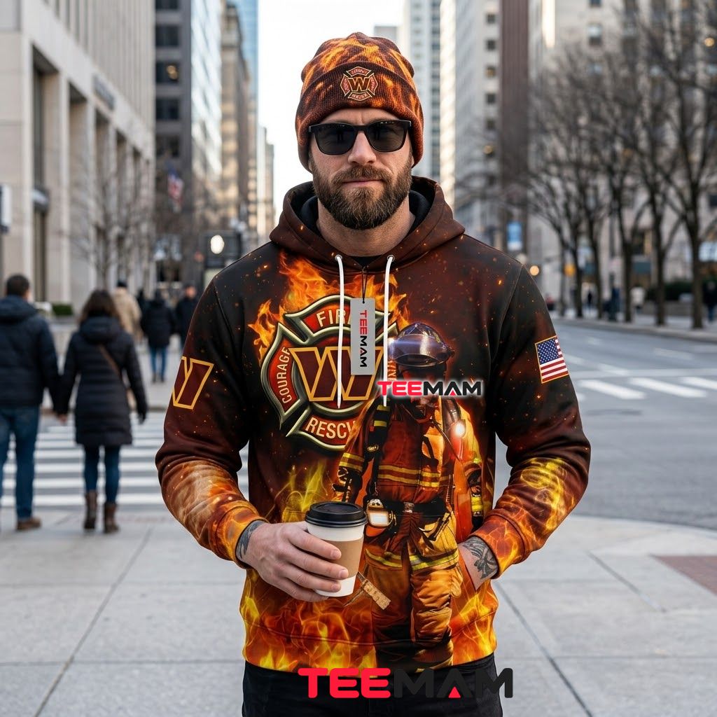 Washington Commanders 3D Hoodie Firefighter Rescue Flame Back Washington Commanders 3D Hoodie Firefighter Rescue Flame Back