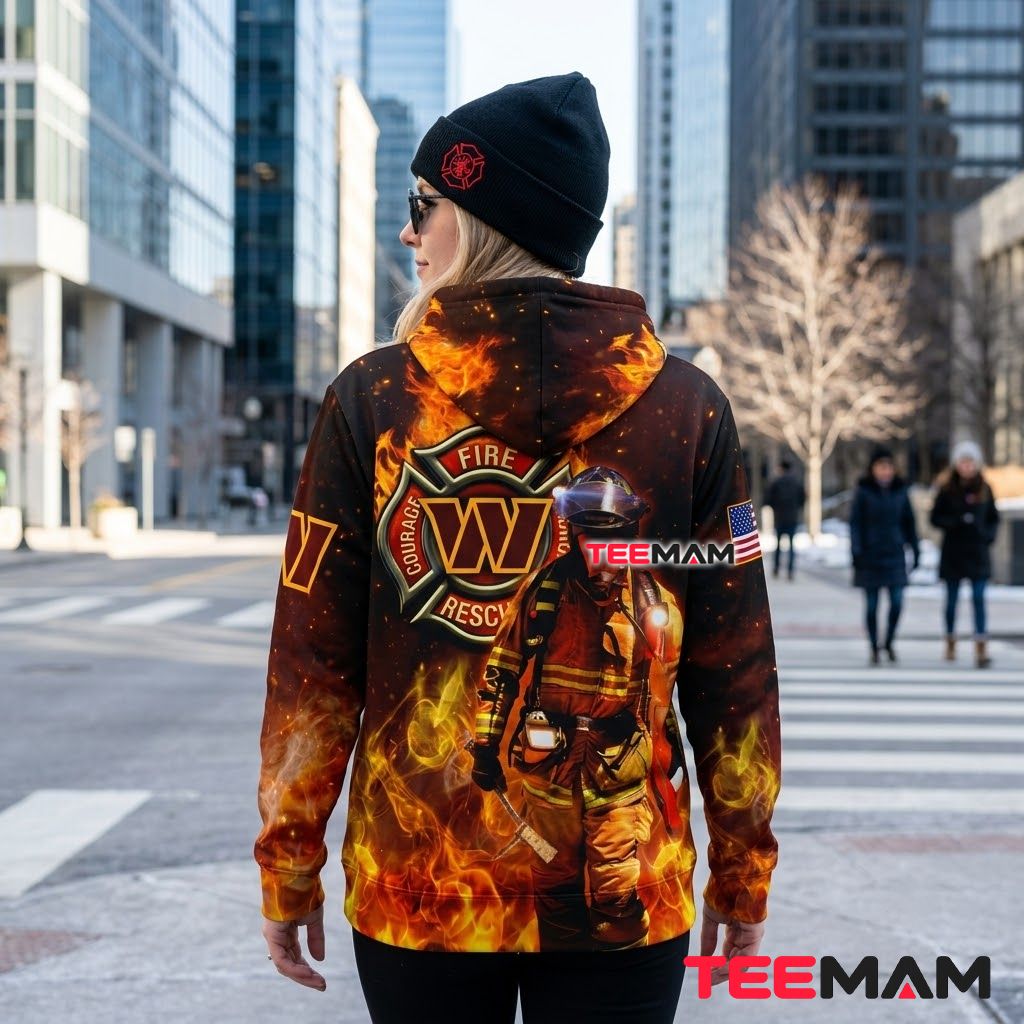 Washington Commanders 3D Hoodie Firefighter Rescue Flame Version 3 Washington Commanders 3D Hoodie Firefighter Rescue Flame Version 3