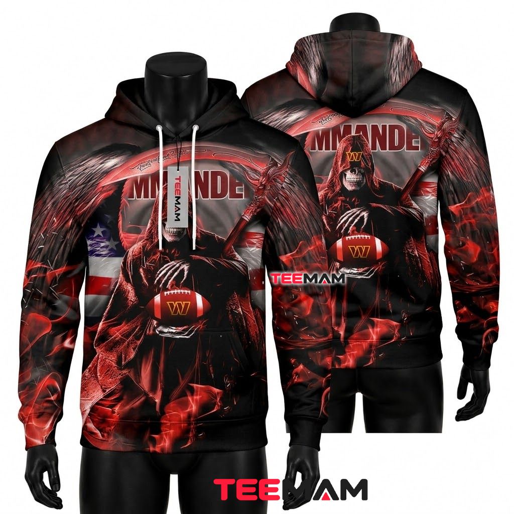 Washington Commanders 3D Hoodie Grim Reaper Angel Wings Front