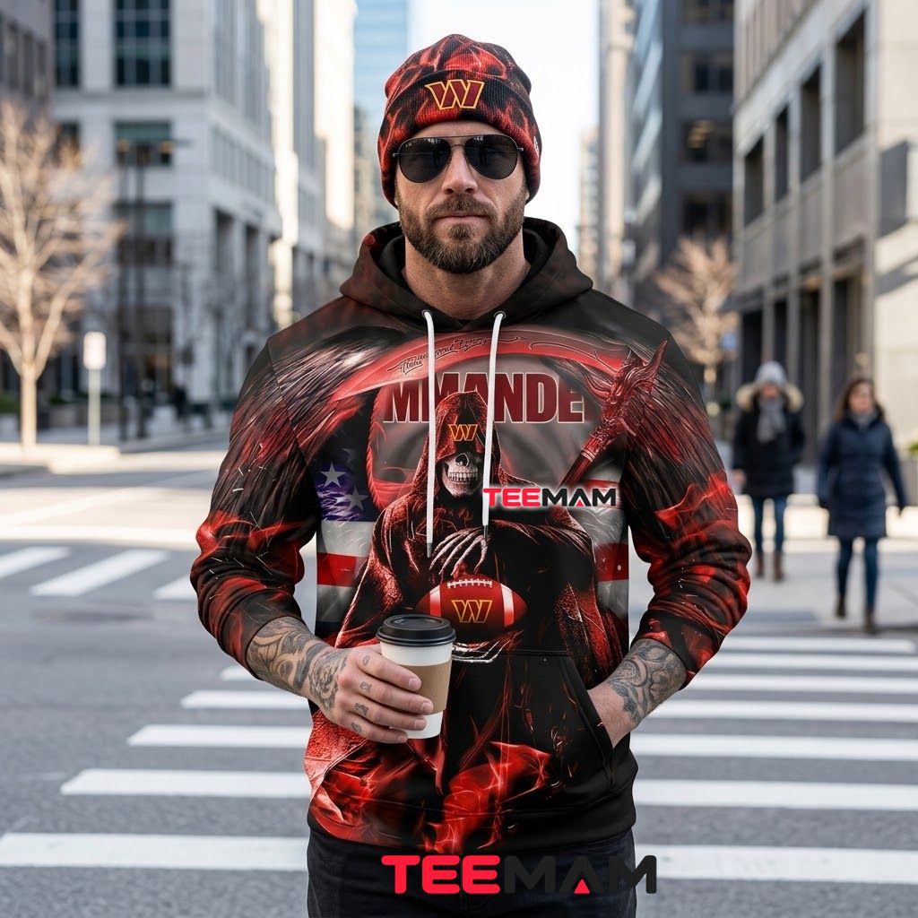 Washington Commanders 3D Hoodie Grim Reaper Angel Wings Back Washington Commanders 3D Hoodie Grim Reaper Angel Wings Back