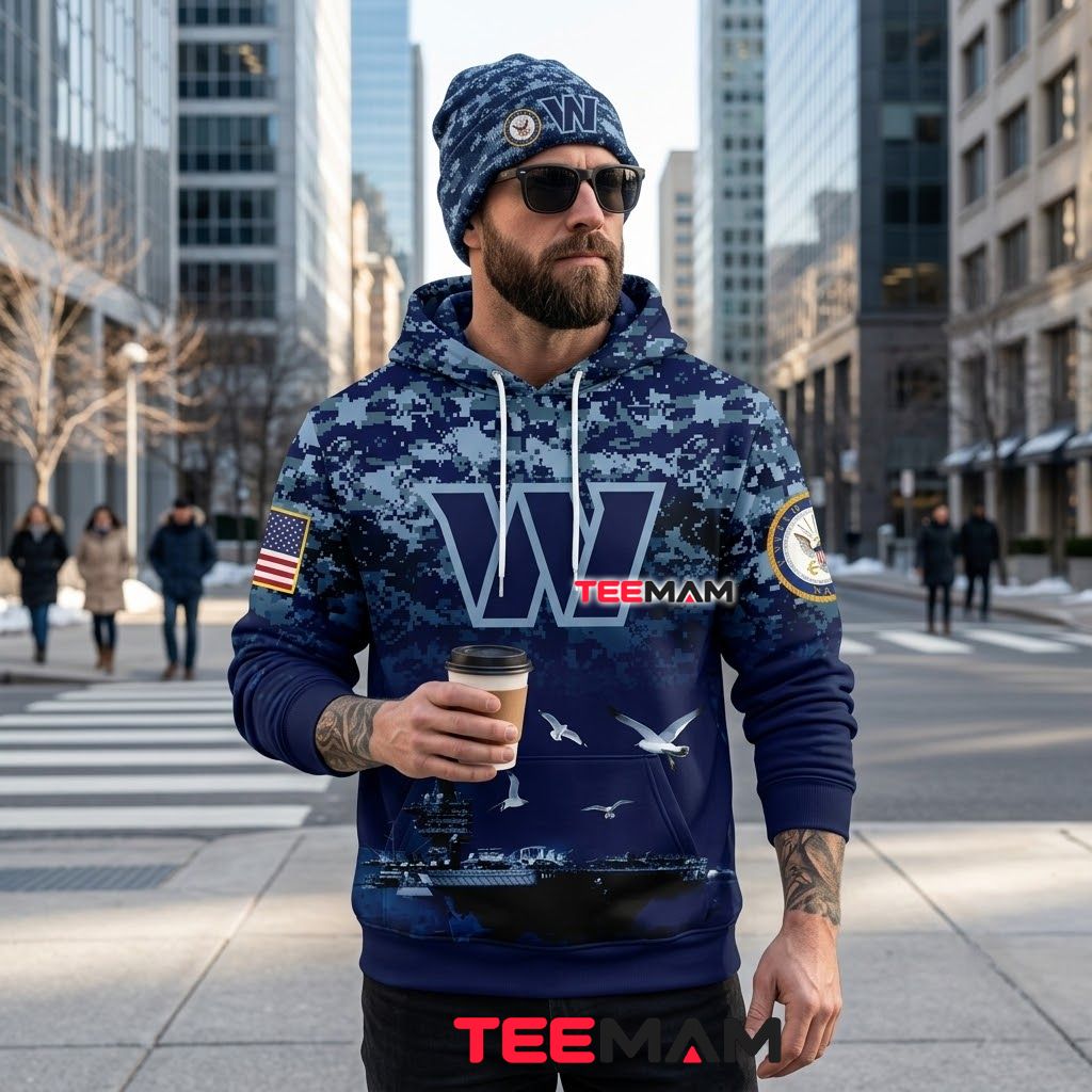 Washington Commanders 3D Hoodie Navy Camouflage Veteran Back Washington Commanders 3D Hoodie Navy Camouflage Veteran Back