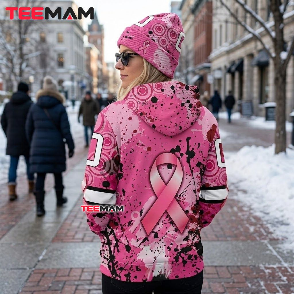 Washington Commanders 3D Hoodie Pink Ribbon Splatter Version 3 Washington Commanders 3D Hoodie Pink Ribbon Splatter Version 3