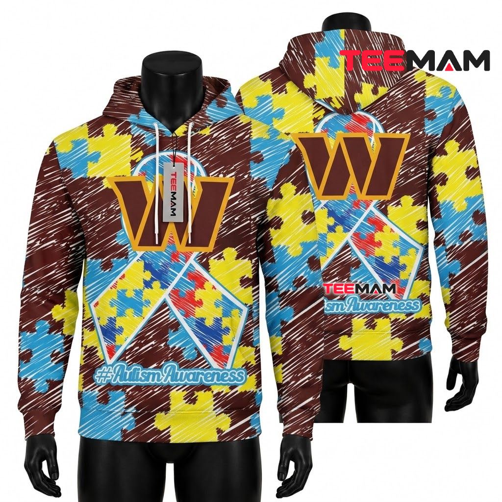Washington Commanders 3D Hoodie Puzzle Ribbon Camo Front