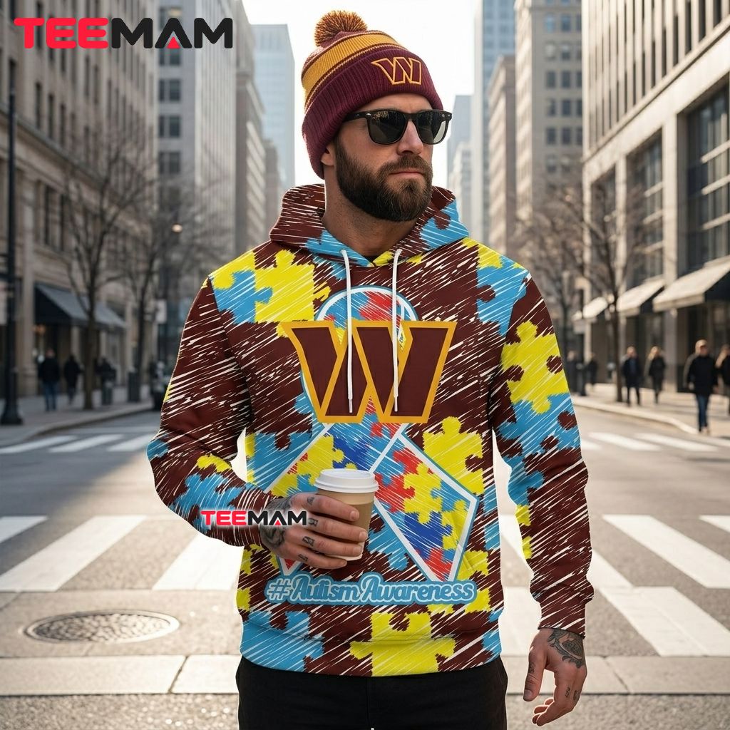Washington Commanders 3D Hoodie Puzzle Ribbon Camo Back Washington Commanders 3D Hoodie Puzzle Ribbon Camo Back