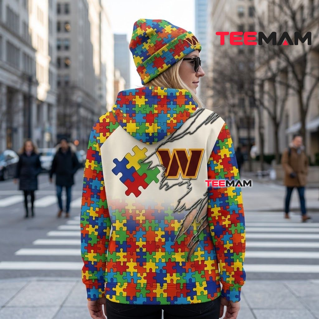 Washington Commanders 3D Hoodie Rainbow Puzzle Claw Mark Version 3 Washington Commanders 3D Hoodie Rainbow Puzzle Claw Mark Version 3