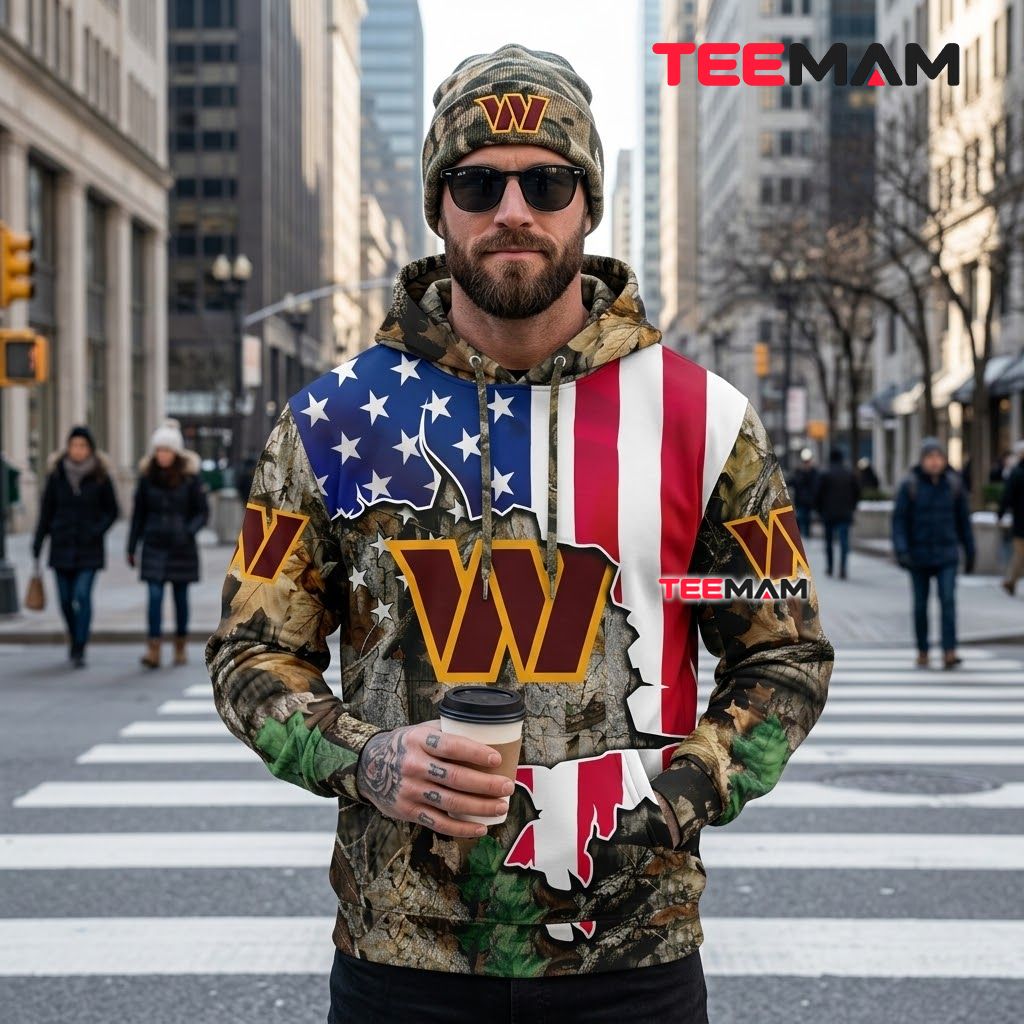 Washington Commanders 3D Hoodie Realtree Camo Flag Torn Back Washington Commanders 3D Hoodie Realtree Camo Flag Torn Back