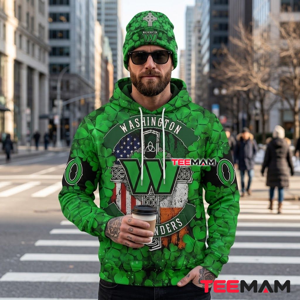 Washington Commanders 3D Hoodie Shamrock Celtic Cross Patrick Back Washington Commanders 3D Hoodie Shamrock Celtic Cross Patrick Back