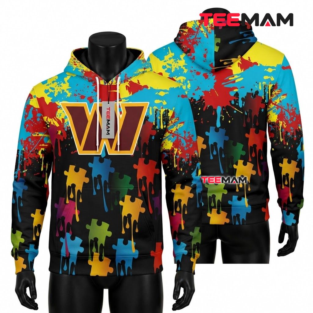 Washington Commanders 3D Hoodie Splatter Paint Puzzle Front