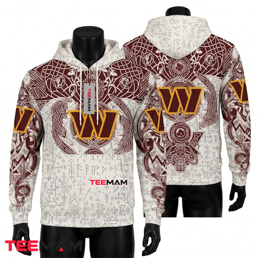 Washington Commanders 3D Hoodie Viking Wolf Celtic Pattern Front
