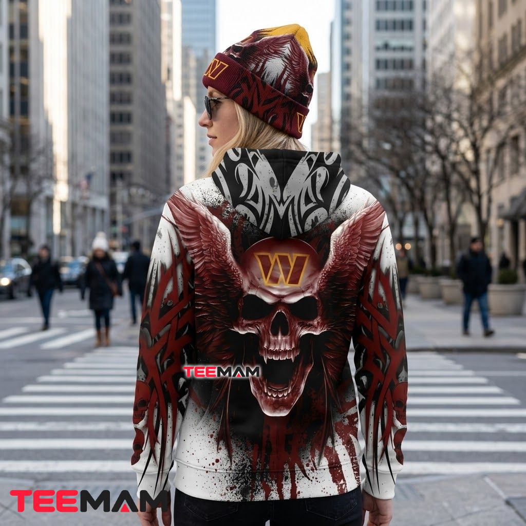 Washington Commanders 3D Hoodie Winged Skull Tribal Blood Version 3 Washington Commanders 3D Hoodie Winged Skull Tribal Blood Version 3