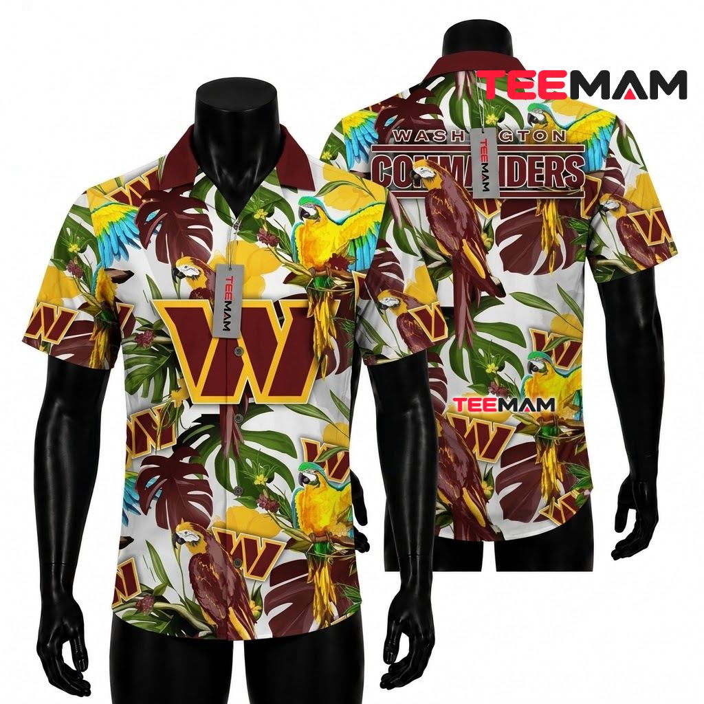 Washington Commanders Aloha Shirt Macaw Parrot Front