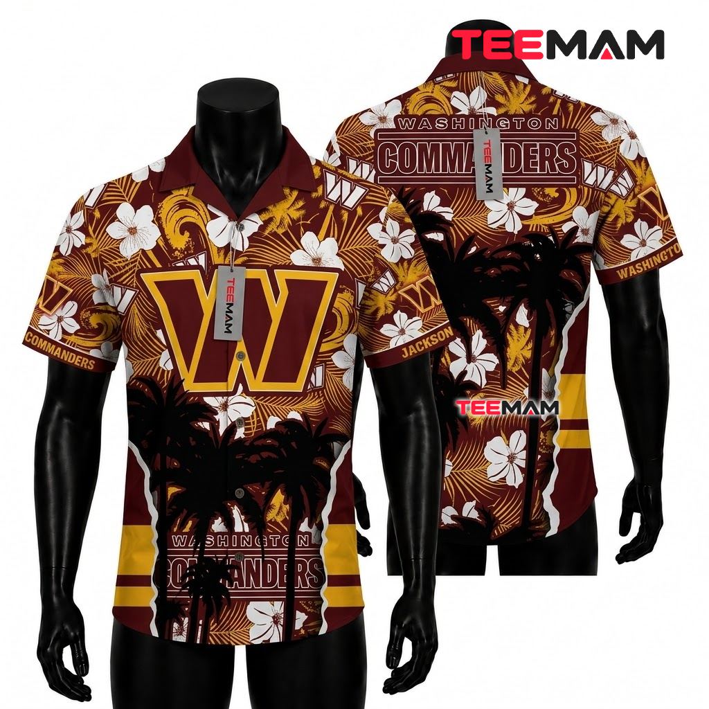 Washington Commanders Aloha Shirt Personalized Palm Tree Front