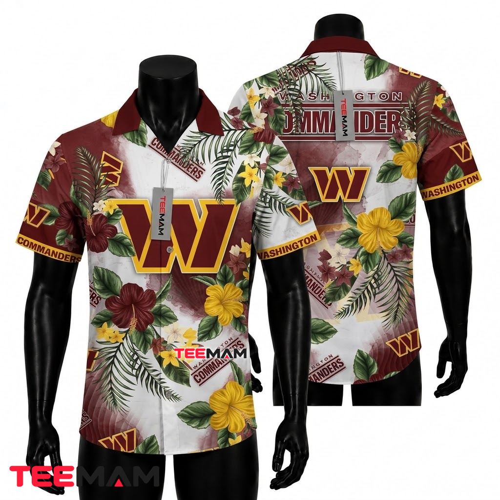 Washington Commanders Aloha Shirt Tropical Hibiscus Front